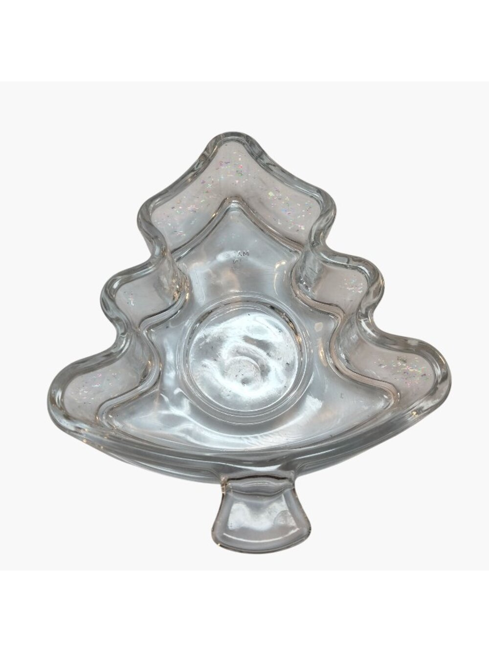 Clear Glass Christmas Tree Candle Holder Votive Tealight Holiday Dish